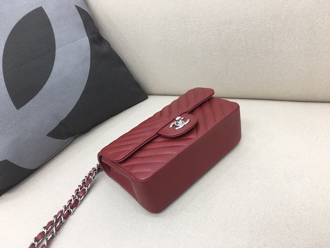 Small Classic Flap Caviar Bag A01116 Purplish Red/Silver